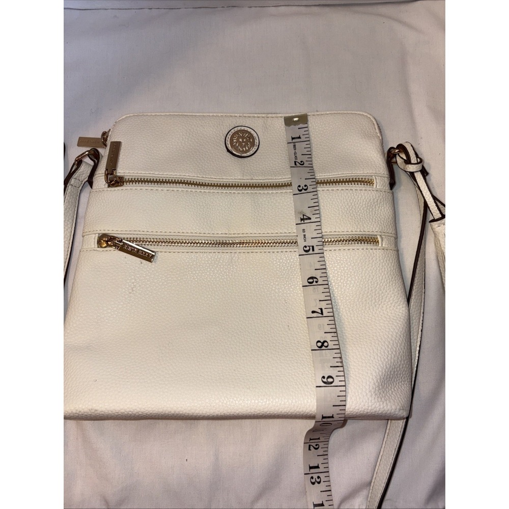 Anne Klein Woman, White Textured Crossbody Leather Sling Bag - Picture 8 of 9